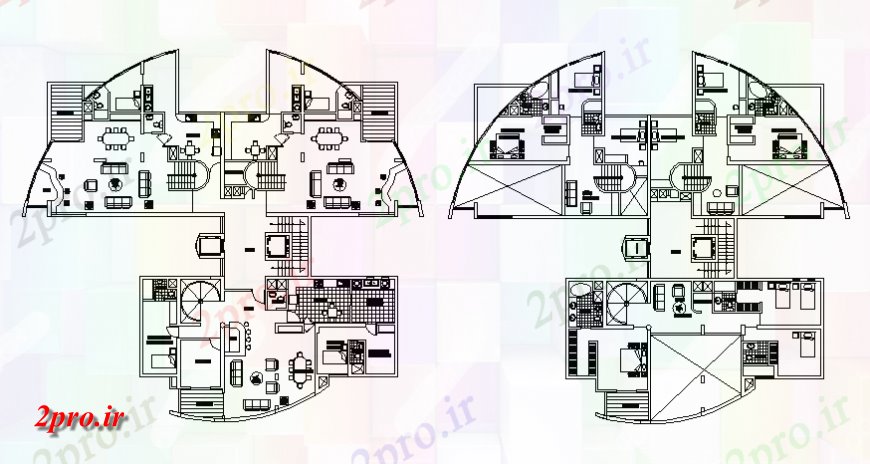 دانلود نقشه مسکونی  ، ویلایی ، آپارتمان  چند خانواده ساختمان مسکونی اول و پلان طبقه دوم جزئیات (کد139529)