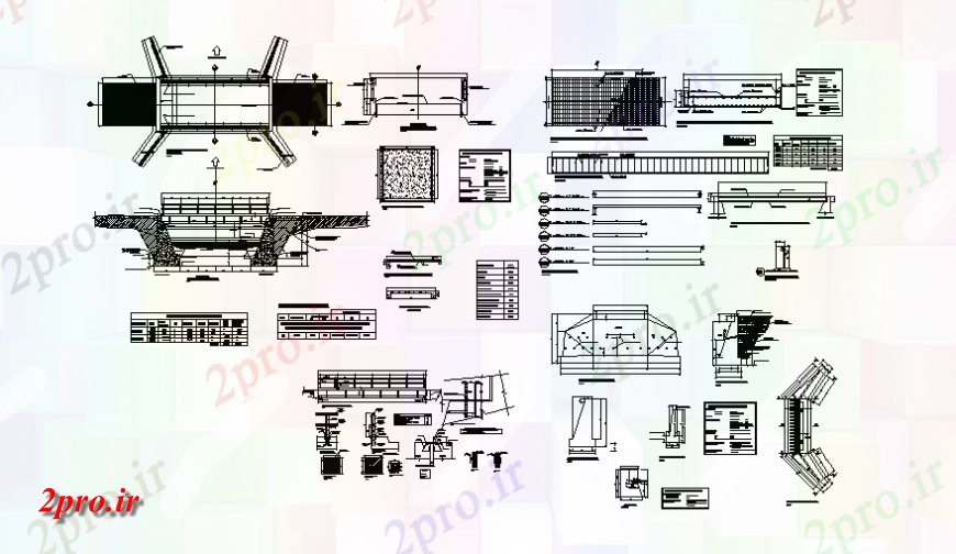 دانلود نقشه جزئیات ساخت پل PONTON نما پل، بخش و ساختار سازنده جزئیات (کد139581)