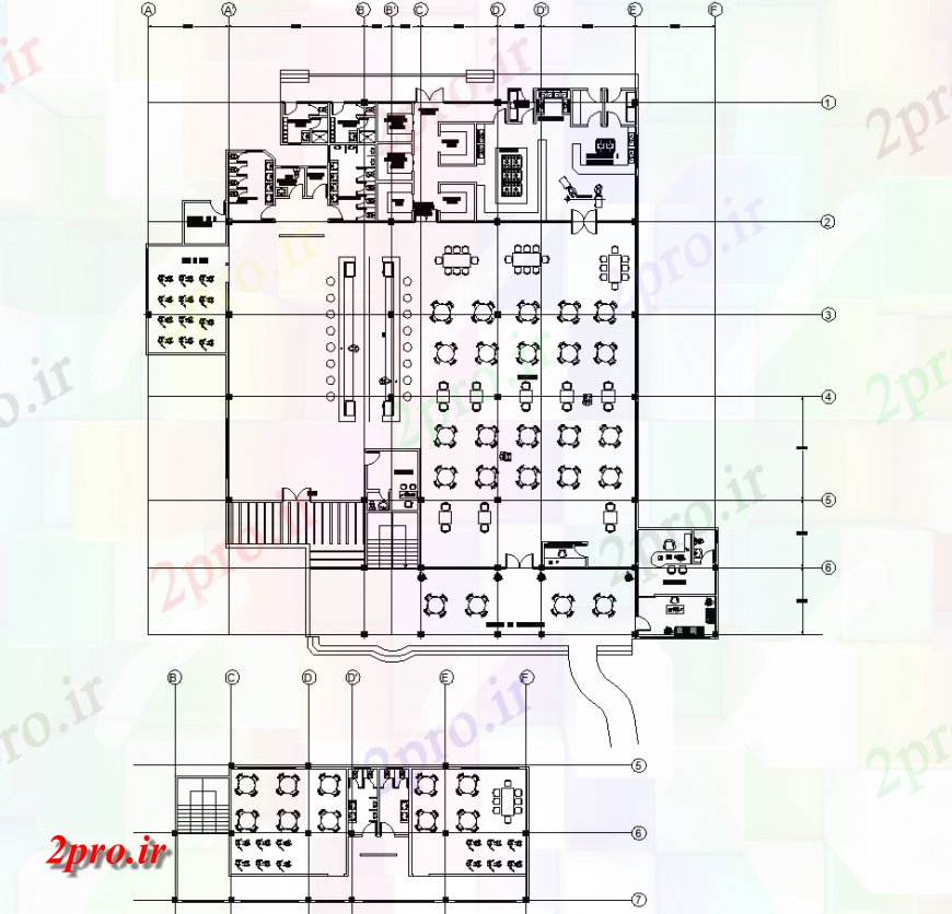 دانلود نقشه هتل - رستوران - اقامتگاه رستوران نوار سالن طراحی 32 در 40 متر (کد139594)