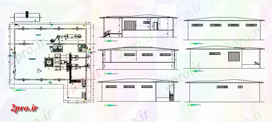 دانلود نقشه کارخانه صنعتی ، کارگاه کارخانه صنعتی ، کارگاه آرد پردازش نما، بخش و طرحی جزئیات 14 در 20 متر (کد139625)