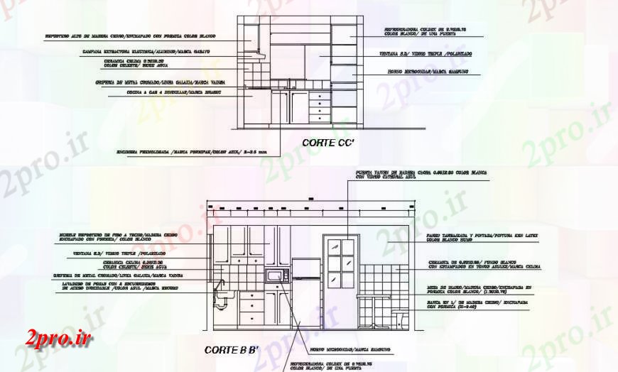 دانلود نقشه آشپزخانه کابینتهای آشپزخانه جزئیات مقابل نما جزئیات (کد139655)