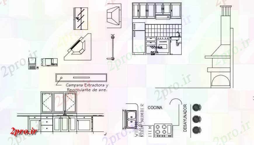 دانلود نقشه آشپزخانه نما آشپزخانه سنتی جزئیات (کد139666)