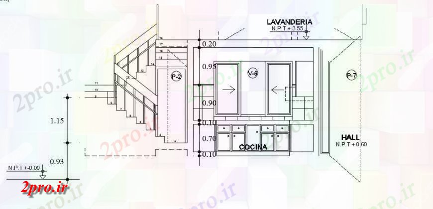 دانلود نقشه آشپزخانه بلوک آشپزخانه حیاط خدمات و مورد پله جزئیات (کد139669)