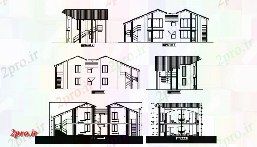 دانلود نقشه مسکونی  ، ویلایی ، آپارتمان  دو طبقه ویلا همه به طرف و جزئیات مقطعی (کد139730)