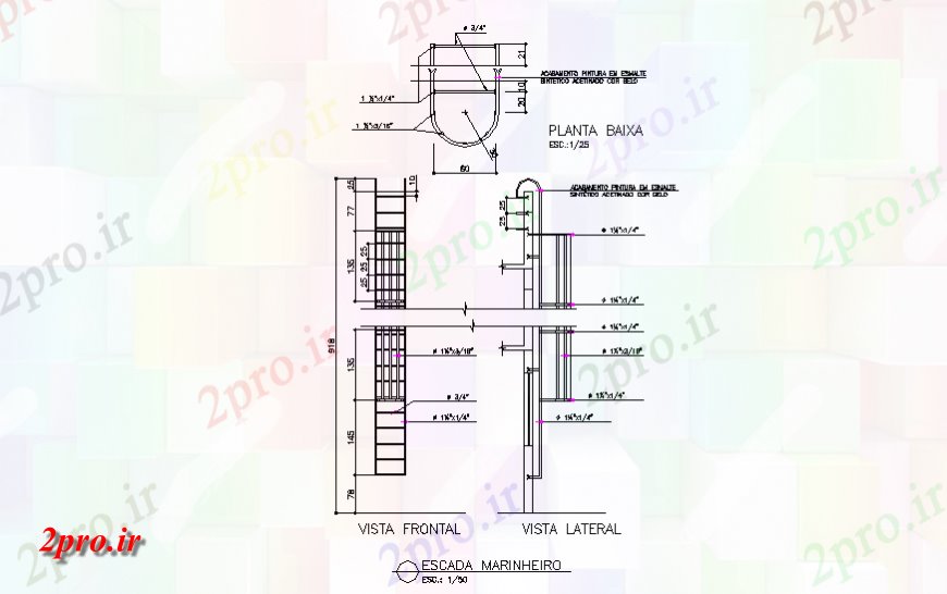 دانلود نقشه جزئیات پله و راه پله   دریا نوردی پله در طرحی فولاد  چیدمان (کد139771)