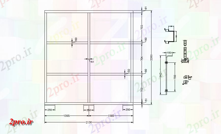 دانلود نقشه جزئیات طراحی در و پنجره  کشویی دروازه 200x200m  نما اتوکد (کد139777)