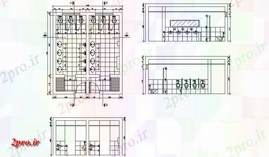 دانلود نقشه حمام مستر توالت عمومی طراحی و بخش 5 در 7 متر (کد139808)