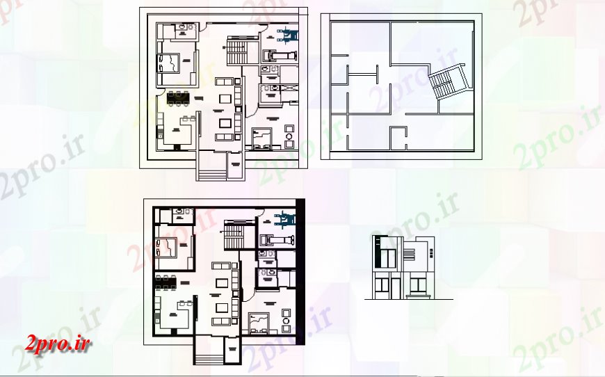 دانلود نقشه مسکونی ، ویلایی ، آپارتمان یک خانواده جزئیات خانه نما و طرحی طبقه طرح 13 در 14 متر (کد139813)