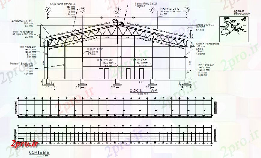 دانلود نقشه کارخانه صنعتی  ، کارگاه انبار سازنده جزئیات ساختار با سقف ساختار  (کد139832)
