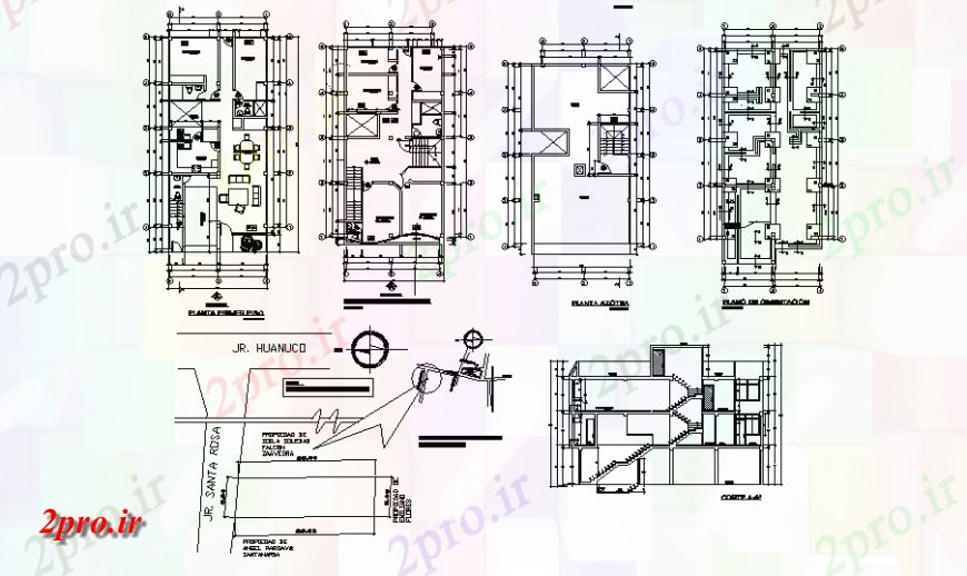 دانلود نقشه مسکونی ، ویلایی ، آپارتمان تنها نمونه بخش خانه، اول، دوم و بالای طرحی طبقه و خودکار جزئیات 8 در 15 متر (کد140127)