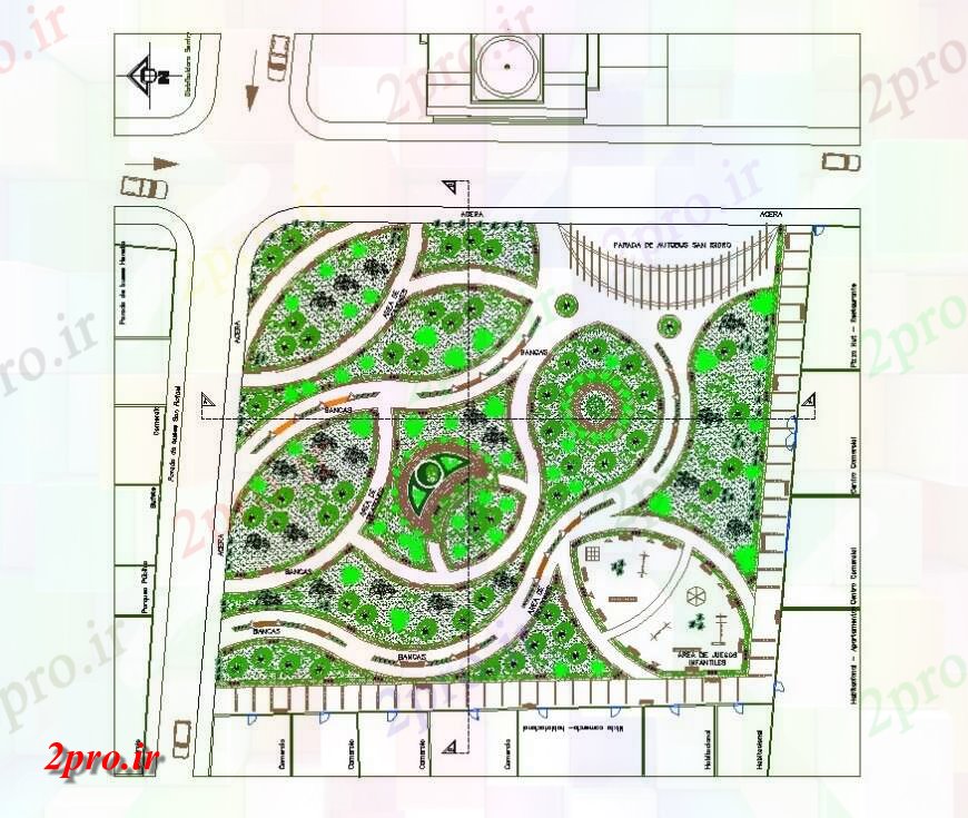 دانلود نقشه  طراحی پارک - محوطه - باغ   باغ  عمومی طراحی ساختار  دو بعدی  اتوکد (کد140132)