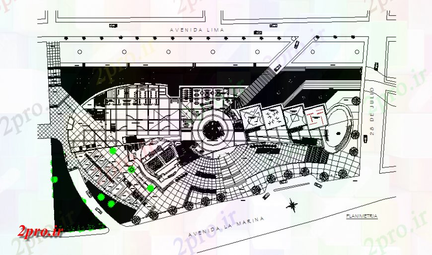 دانلود نقشه ساختمان دولتی ، سازمانی مرکز کنوانسیون طراحی کلی و محوطه سازی ساختار جزئیات 44 در 91 متر (کد140133)