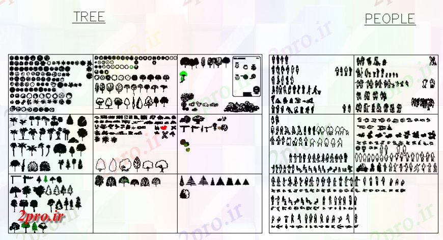 دانلود نقشه درختان و گیاهان درخت و مردم نما جلو جزئیات (کد140177)