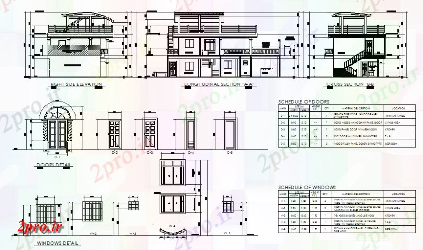 دانلود نقشه مسکونی  ، ویلایی ، آپارتمان  نما و بخش خانه و درب جزئیات  (کد140188)