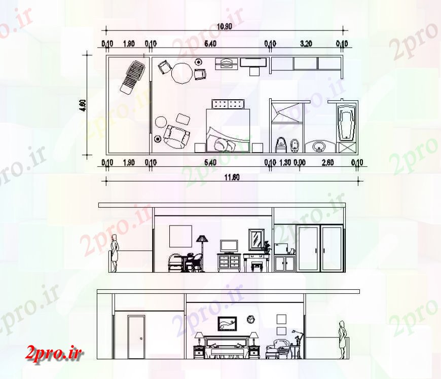 دانلود نقشه حمام مستر بخش اتاق خواب و  طرحی دو بعدی  طرحی دیدگاه اتوکد (کد140221)