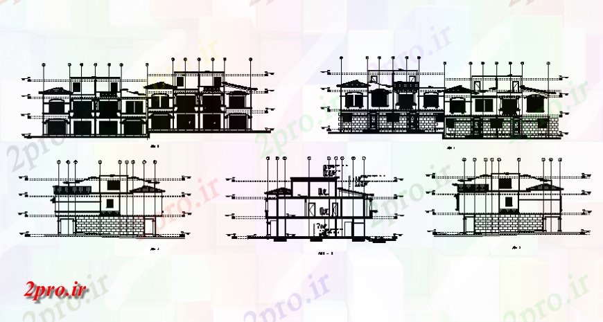 دانلود نقشه مسکونی  ، ویلایی ، آپارتمان  نما و بخش خانههای ویلایی برنامه ریزی  طرحی جزئیات (کد140253)