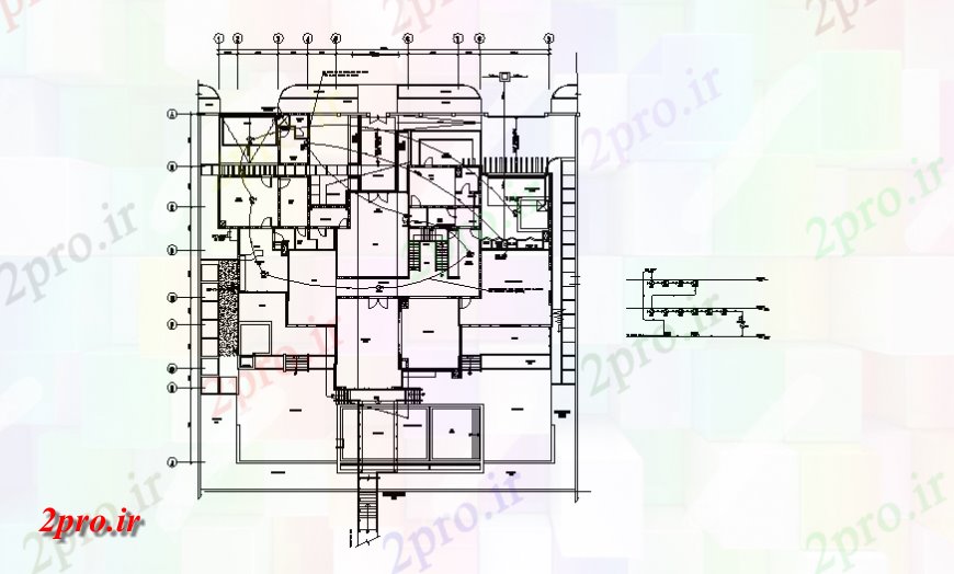 دانلود نقشه برق مسکونی جزئیات طبقه همکف خانه های الکتریکی چیدمان 34 در 36 متر (کد140301)