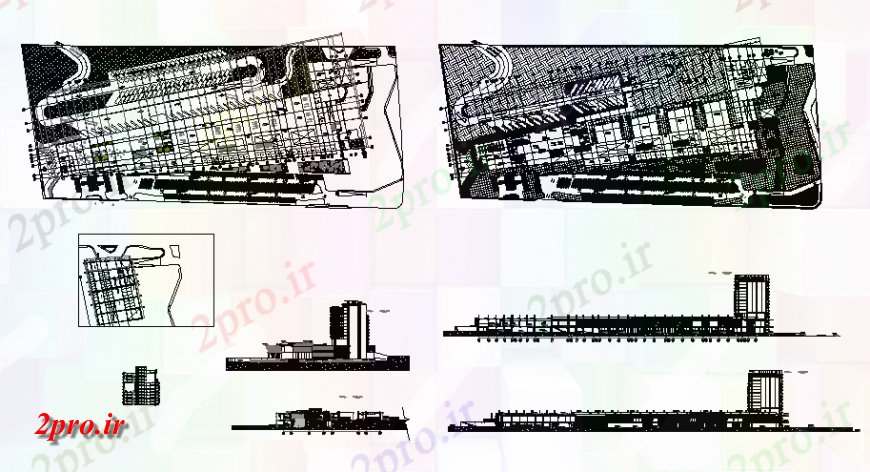 دانلود نقشه ساختمان اداری - تجاری - صنعتی طرح، نما و بخش هتل ساختمان تجاری جزئیات (کد140335)