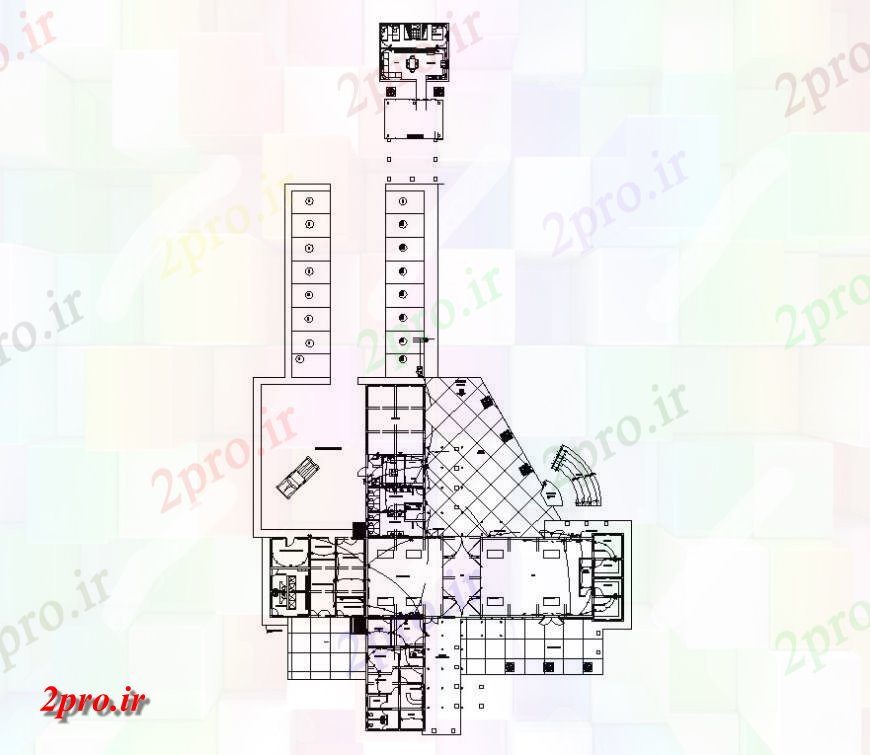 دانلود نقشه ساختمان اداری - تجاری - صنعتی ساختار طرحی تجارت ساختمان اداری چیدمان دو بعدی 9 در 14 متر (کد140374)