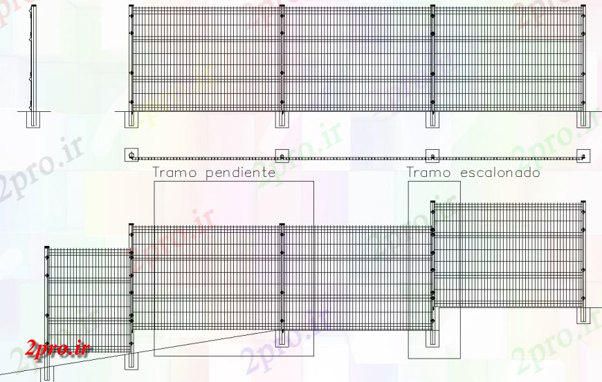 دانلود نقشه جزئیات ساخت و ساز دیوار مرکب نرده های طراحی  (کد140394)