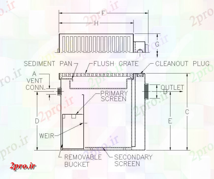 دانلود نقشه جزئیات طراحی تسویه خانهکارخانه ساختار تصفیه آب  دو بعدی  طرح (کد140452)