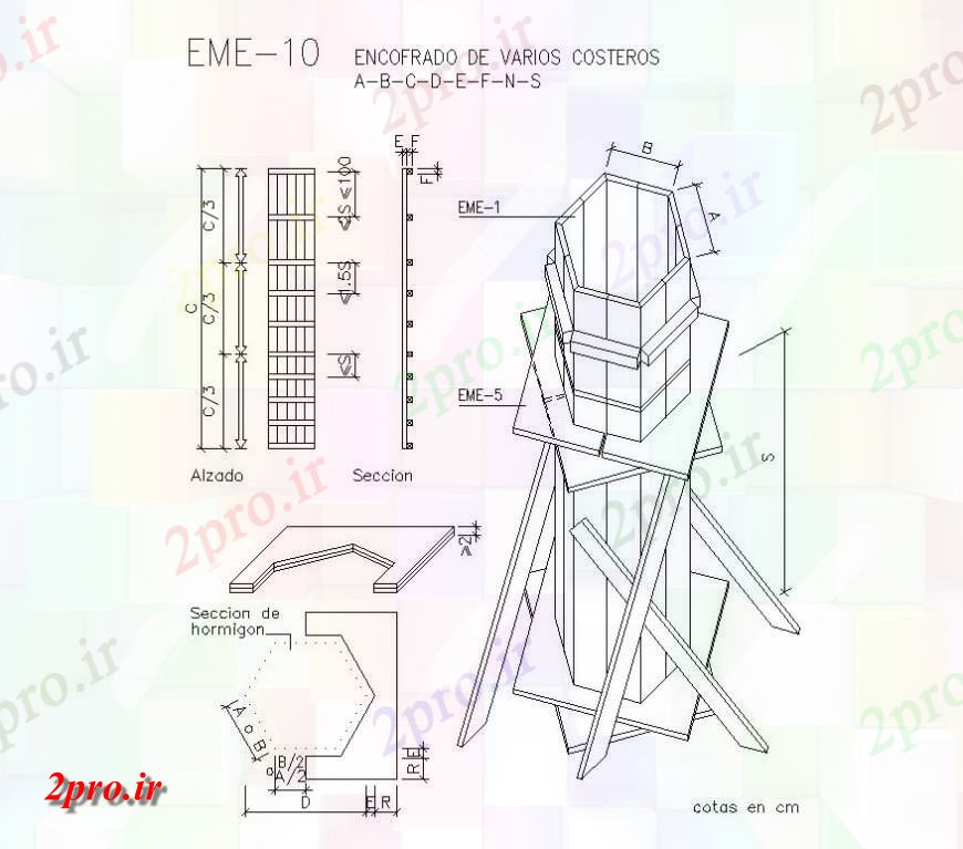 دانلود نقشه جزئیات ساخت و ساز شکل شش ضلعی جزئیات فرم کار دو بعدی    طرحی ساختار   (کد140465)