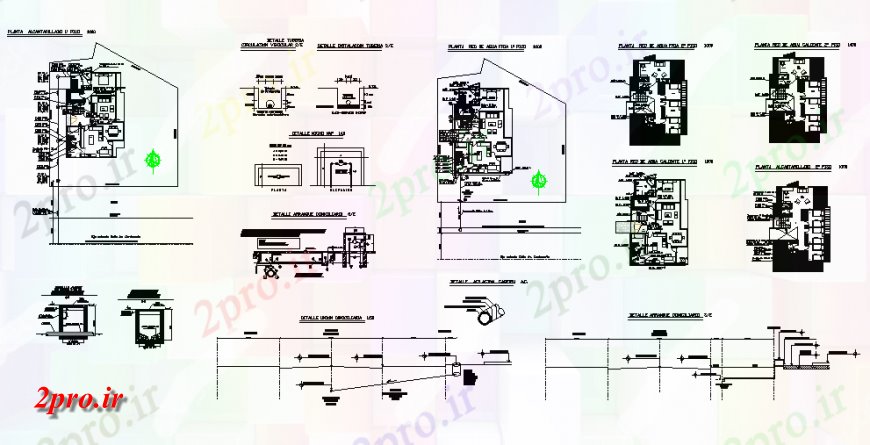 دانلود نقشه مسکونی  ، ویلایی ، آپارتمان  یک خانواده طرحی طبقه خانه، نصب و راه اندازی لوله کشی و ساختار سازنده جزئیات (کد140495)