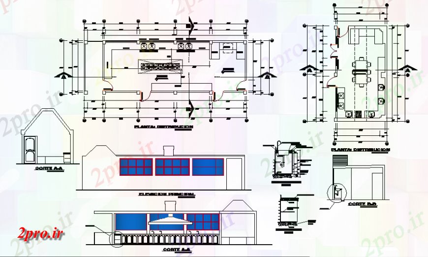 دانلود نقشه آشپزخانه آشپزخانه توزیع طراحی نما، بخش و طرحی جزئیات (کد140497)