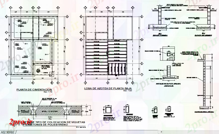 دانلود نقشه طراحی جزئیات ساختار بنیاد ساختار طرح، اسلب زمین سقف طبقه و ساخت و ساز جزئیات 9 در 12 متر (کد140524)