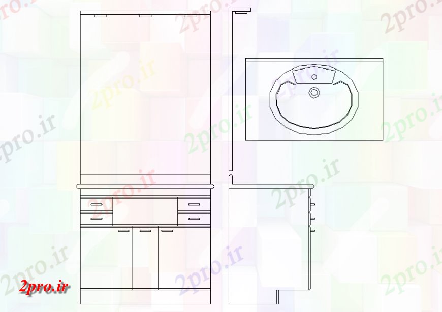 دانلود نقشه جزئیات لوله کشی طرح، نما و بخش سینک توله  طرحی هیئت مدیره (کد140537)