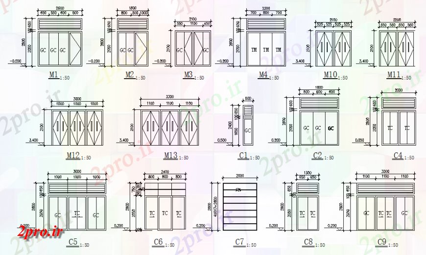 دانلود نقشه جزئیات طراحی در و پنجره  مقیاس درب نما  (کد140550)