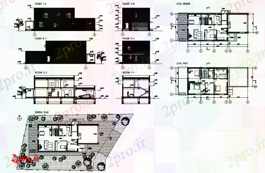 دانلود نقشه مسکونی ، ویلایی ، آپارتمان طرحی خانه مدرن، نما و بخش جزئیات 9 در 20 متر (کد140562)