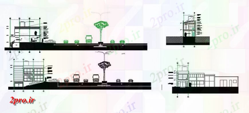 دانلود نقشه ساختمان اداری - تجاری - صنعتی تجاری انبار elevatio مقطعی و ساخت و ساز کنار جزئیات (کد140580)