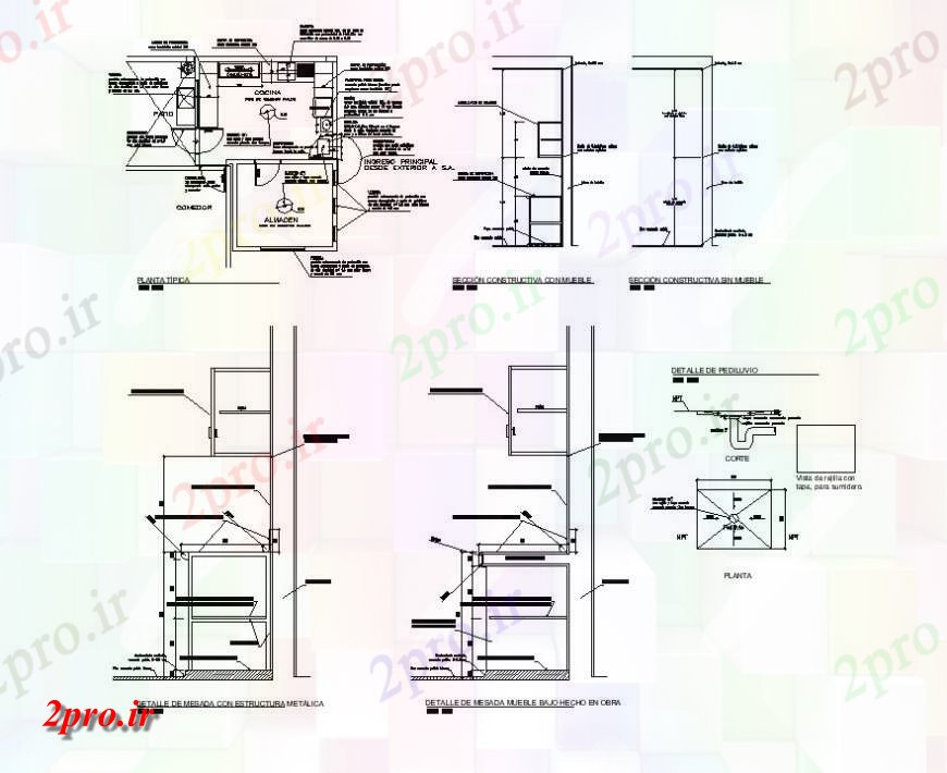 دانلود نقشه آشپزخانه برنامه و جزئیات مقطعی ساختار آشپزخانه  طرحی  (کد140606)