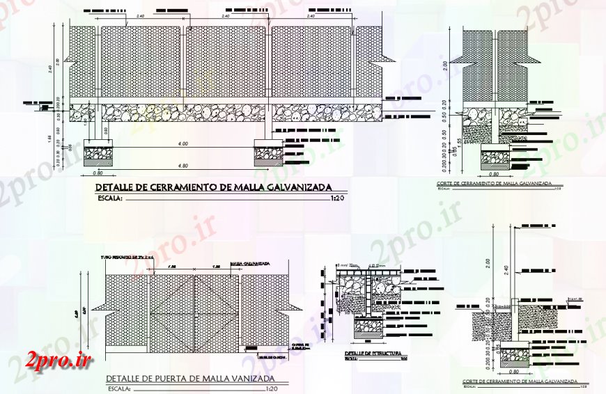 دانلود نقشه جزئیات ساخت و ساز ضمیمه با مش گالوانیزه، طراحی دیوار ترکیب  (کد140667)