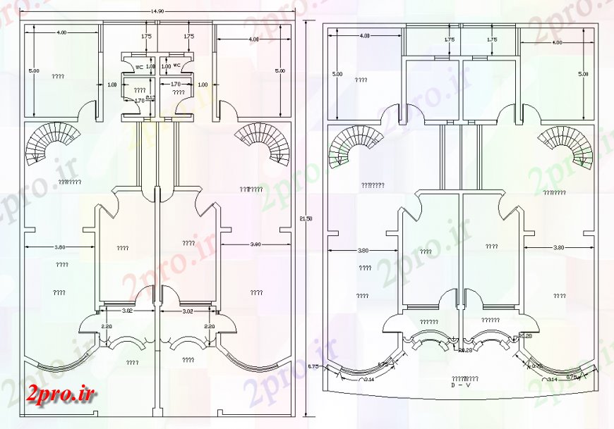 دانلود نقشه مسکونی ، ویلایی ، آپارتمان طرحی دوقلو ویلایی طراحی 15 در 21 متر (کد140722)