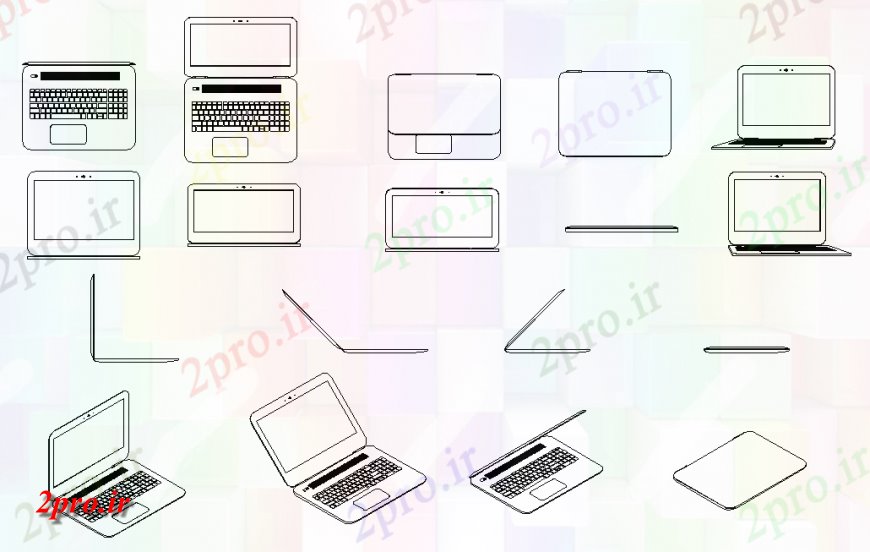 دانلود نقشه بلوک ، آرام ، نماد لپ تاپ-دو بعدی  معین  (کد140763)