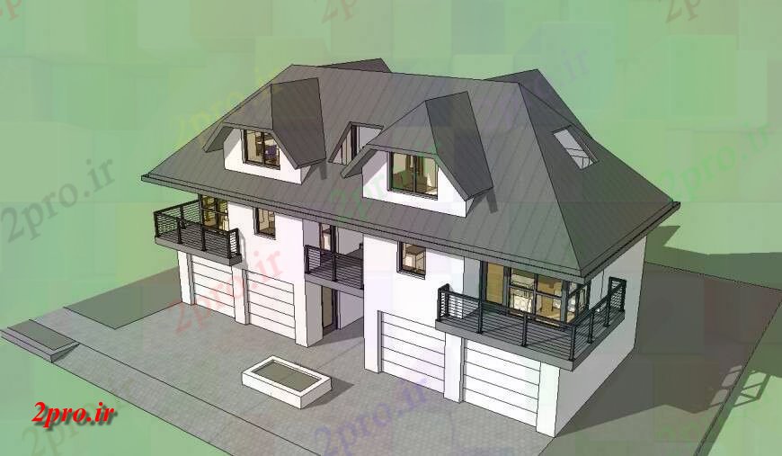 دانلود نقشه خانه های سه بعدی تم سبک کلبه بر اساس یک تریدی ویلا (کد140829)