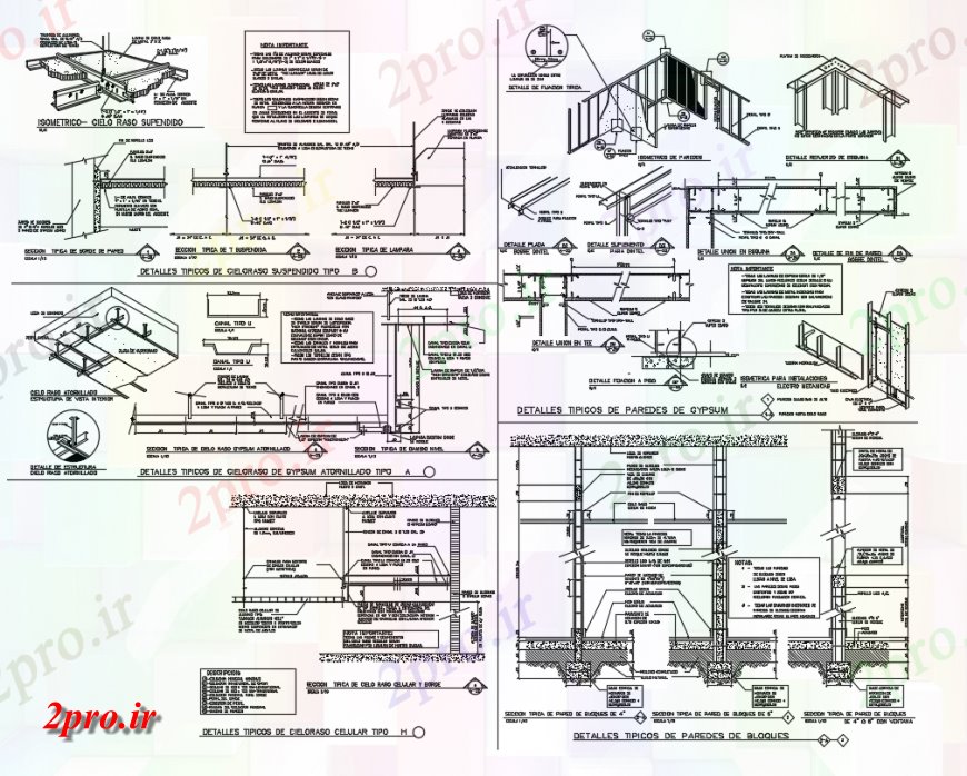 دانلود نقشه جزئیات ساخت و ساز گیپسو کارتن ساخت و ساز اطلاعات (کد140859)