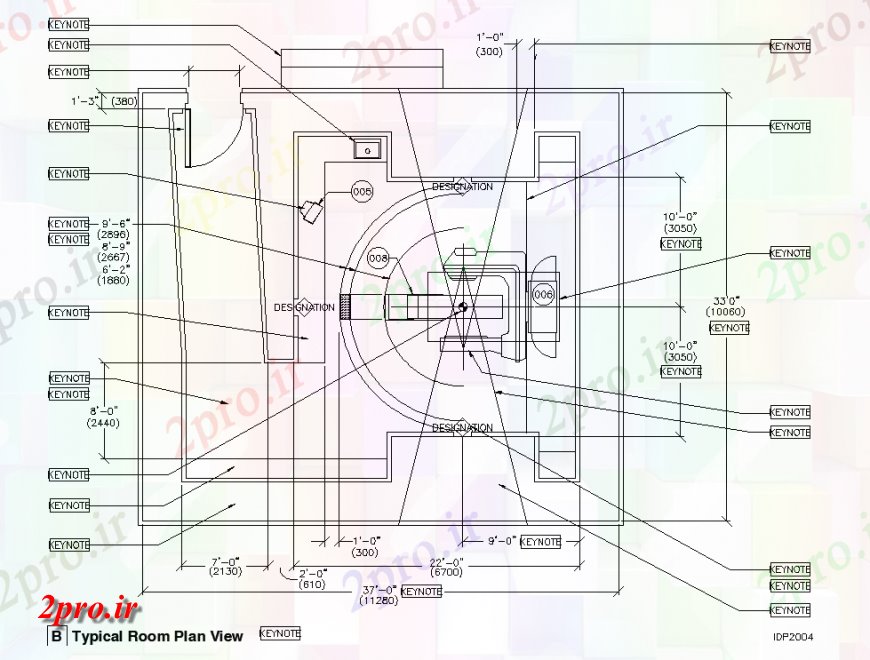 دانلود نقشه بیمارستان - درمانگاه - کلینیک نمونه طرحی نمای بالای اتاق سی تی اسکن اتوکد 10 در 11 متر (کد140864)