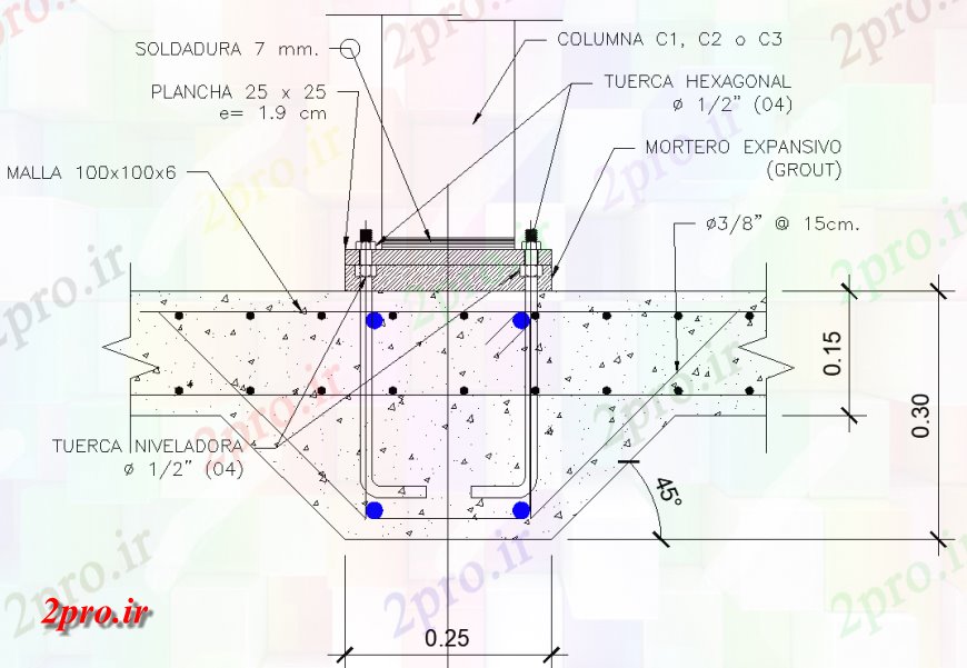 دانلود نقشه طراحی اتوکد پایه ستون ساختار پایه و اساس طراحی  (کد140918)