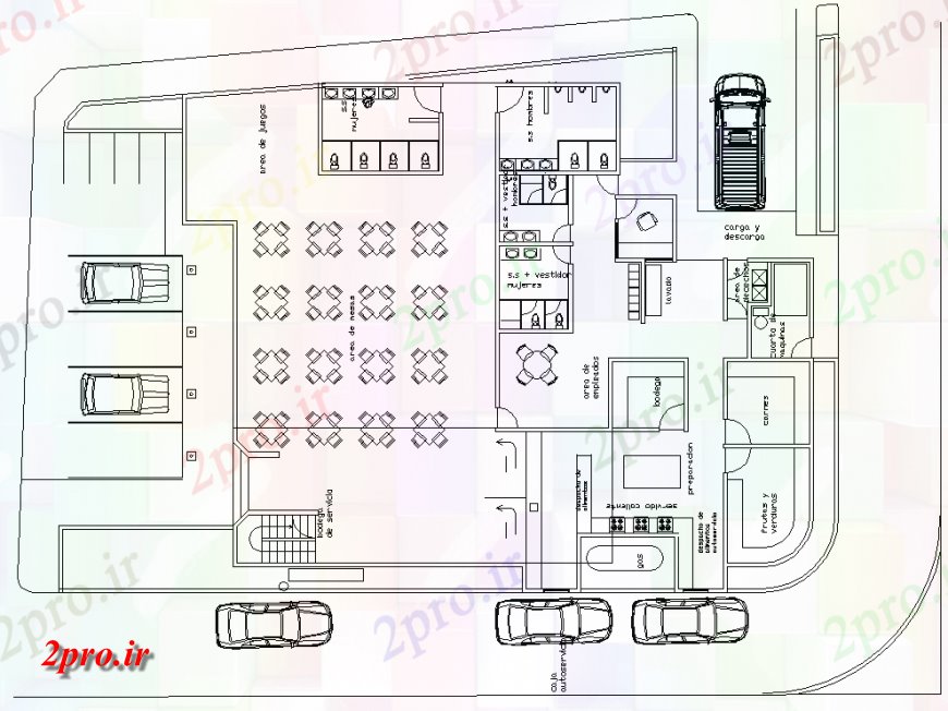 دانلود نقشه هتل - رستوران - اقامتگاه ارائه رستوران طراحی 19 در 24 متر (کد140926)