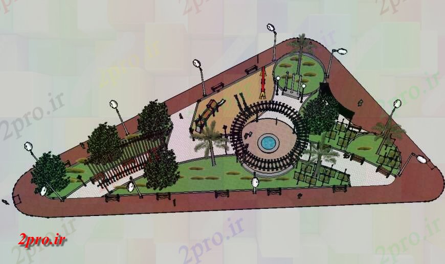 دانلود نقشه  طراحی پارک - محوطه - باغ   شهرستان بلوک جزئیات معماری برای پارک ها طرحتریدی   طرحی تا (کد140951)