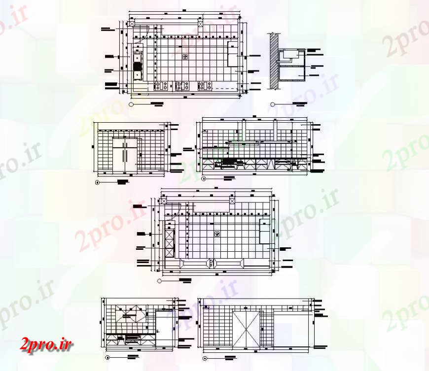 دانلود نقشه آشپزخانه طرحی ساختاری آشپزخانه و جزئیات مقطعی  چیدمان  دو بعدی   (کد140967)