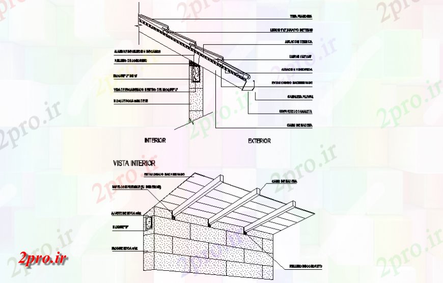 دانلود نقشه طراحی جزئیات تقویت کننده داخلی نمای ایزومتریک و خارجی بخش سقف   (کد141034)
