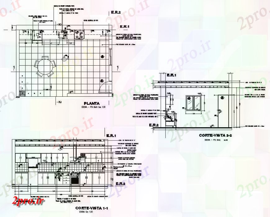 دانلود نقشه آشپزخانه برنامه و بخش از آشپزخانه   طرحی ساختار معمولی  (کد141067)