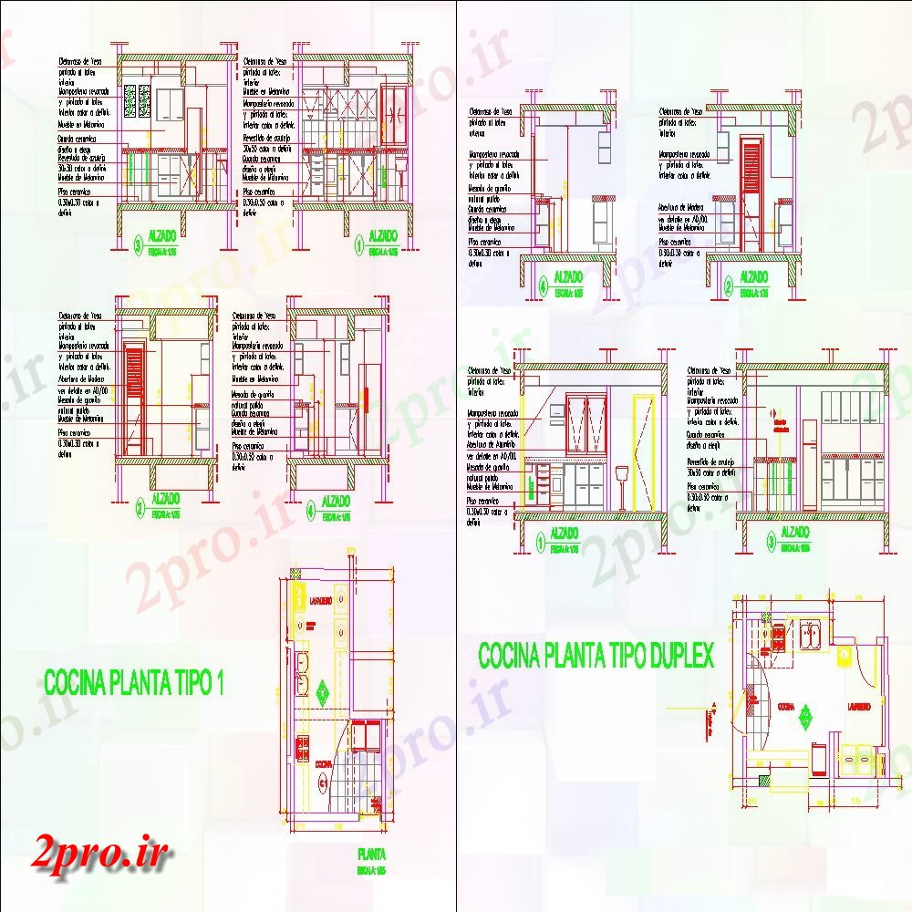 دانلود نقشه آشپزخانه آشپزخانه طرحی جزئیات ساختاری و بخش چیدمان دو بعدی 4 در 4 متر (کد141176)