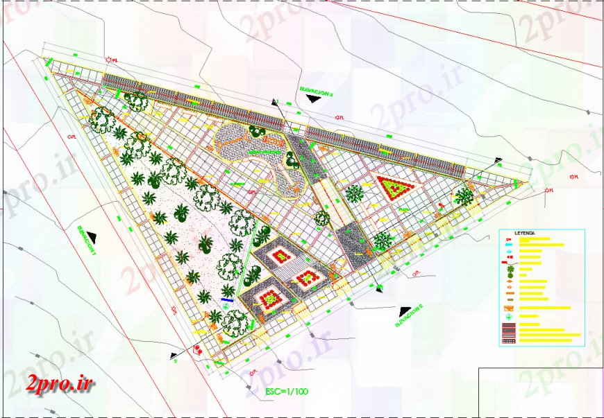 دانلود نقشه پارک - باغ عمومی باغ عمومی طرحی سایت جزئیات طراحی 48 در 67 متر (کد141186)