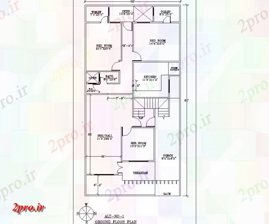 دانلود نقشه مسکونی ، ویلایی ، آپارتمان طرحی طبقه همکف خانه خام 9 در 18 متر (کد141214)