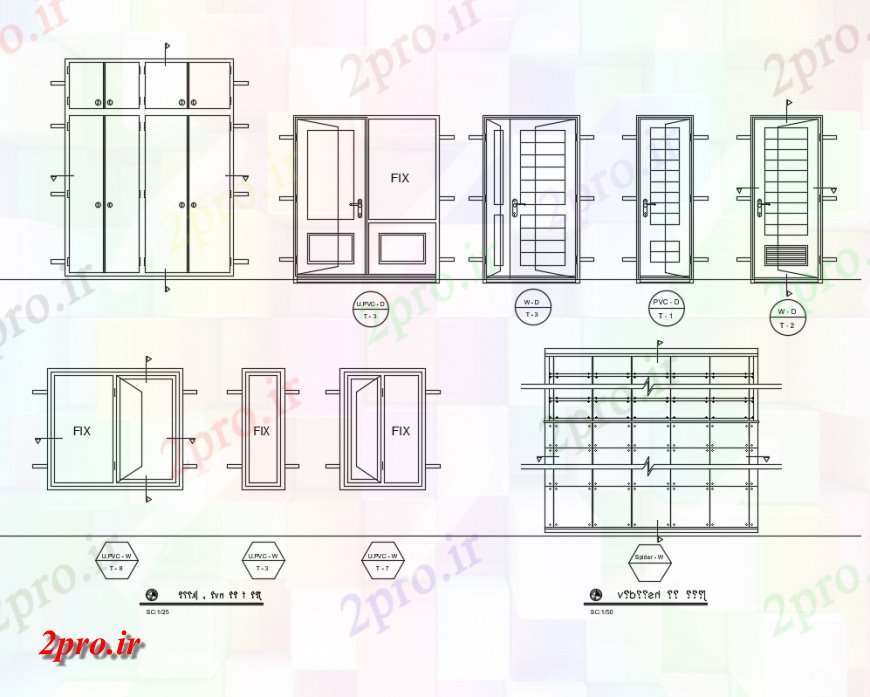 دانلود نقشه جزئیات طراحی در و پنجره درب و پنجره جلو نما جزئیات 22 در 31 متر (کد141216)